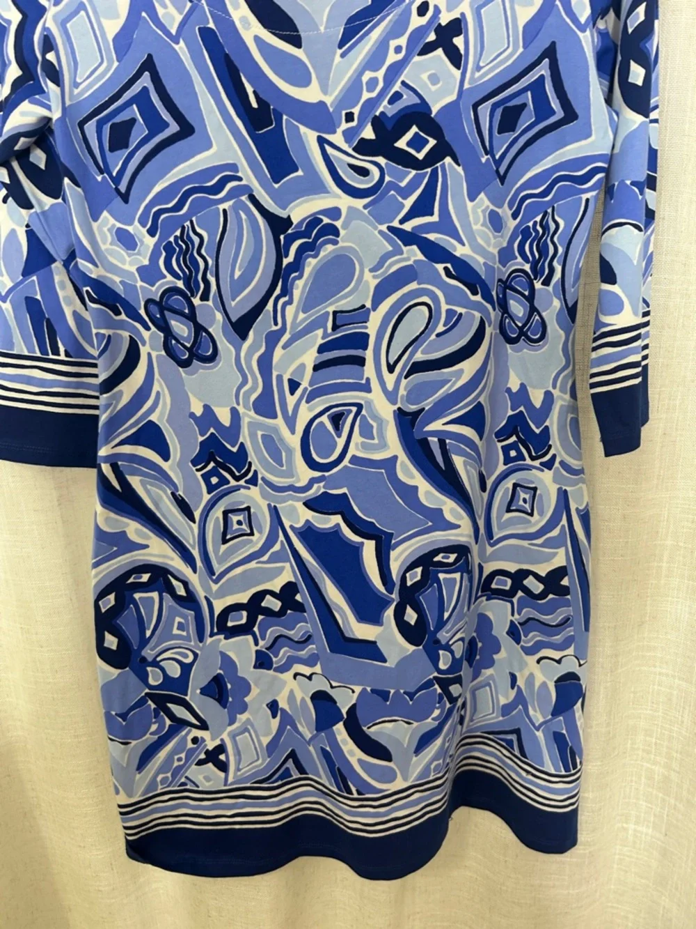 Barbara Erickson Blue Patterned Tunic Ruffle Neck Dress Size Small - Picture 11 of 11
